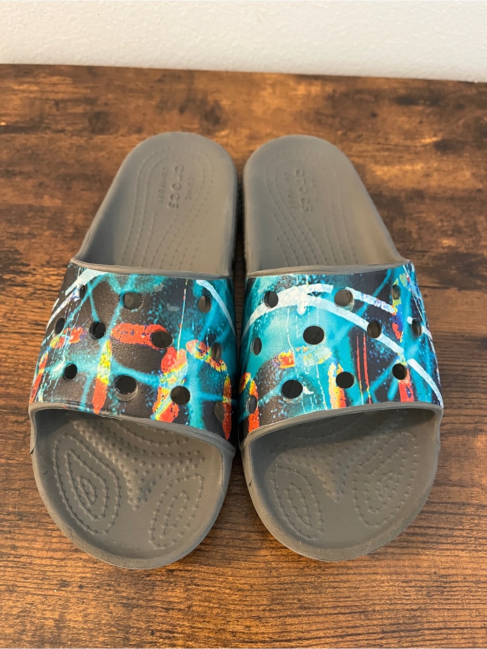 Kids Slide Sandals with Teal & Gray Galaxy Abstract Print